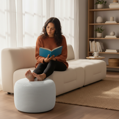 Repose-pieds déhoussable en velours côtelé 50 x 30 cm