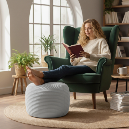 Repose-pieds déhoussable en velours côtelé 50 x 30 cm