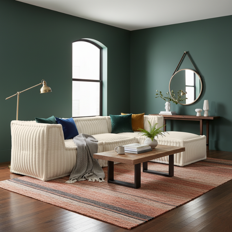 Canapé modulable 4 places avec méridienne en Fourrure côtelée