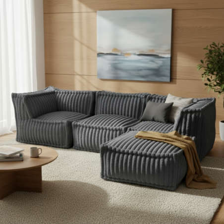 Canapé modulable 4 places avec méridienne en Fourrure côtelée