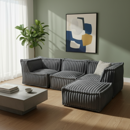 Canapé modulable 4 places avec méridienne en Fourrure côtelée