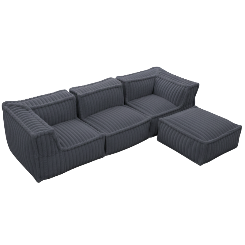 Canapé modulable 4 places avec méridienne en Fourrure côtelée