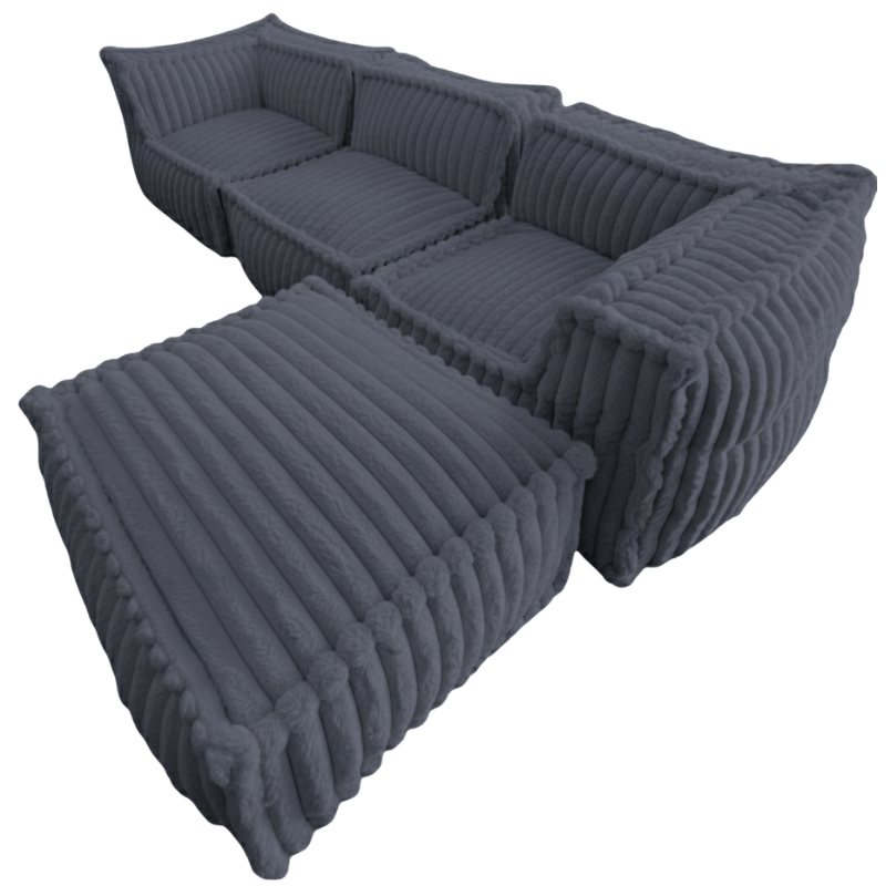 Canapé modulable 4 places avec méridienne en Fourrure côtelée