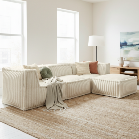 Canapé modulable 4 places avec méridienne en Fourrure côtelée