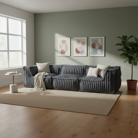 Canapé modulable 3 places Fourrure côtelée 90x262 cm