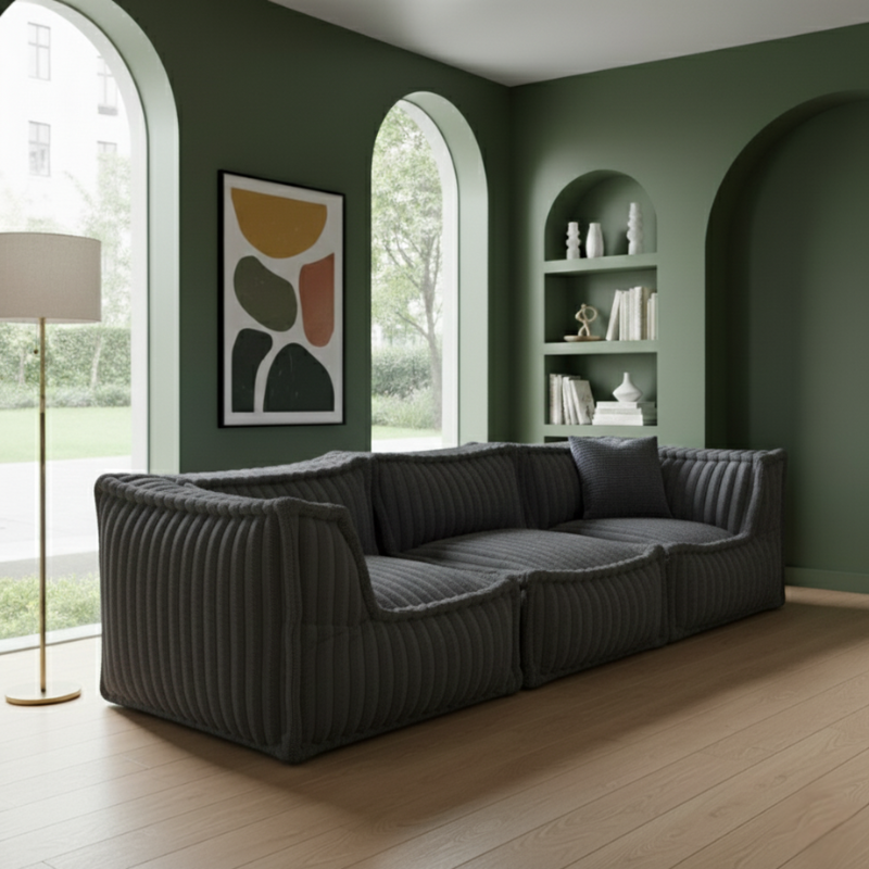 Canapé modulable 3 places Fourrure côtelée 90x262 cm