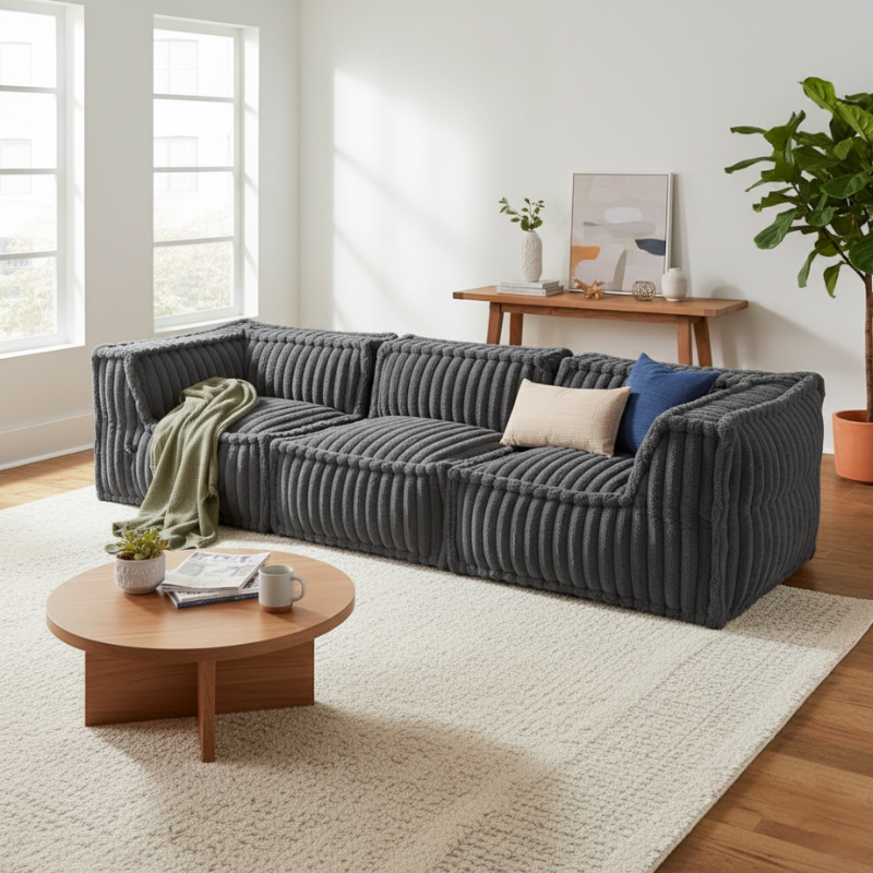 Canapé modulable 3 places Fourrure côtelée 90x262 cm