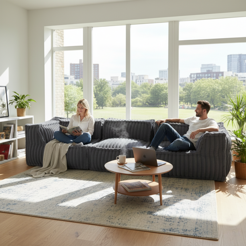 Canapé modulable 3 places Fourrure côtelée 90x262 cm