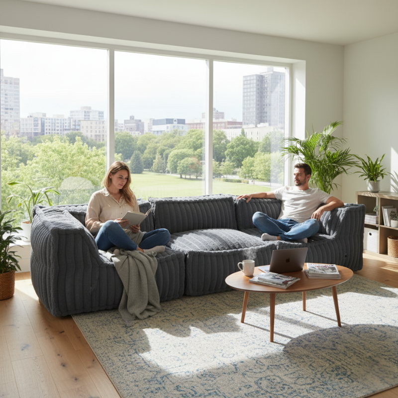 Canapé modulable 3 places Fourrure côtelée 90x262 cm