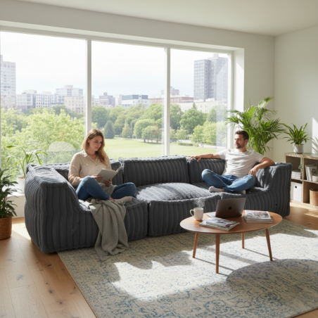 Canapé modulable 3 places Fourrure côtelée 90x262 cm