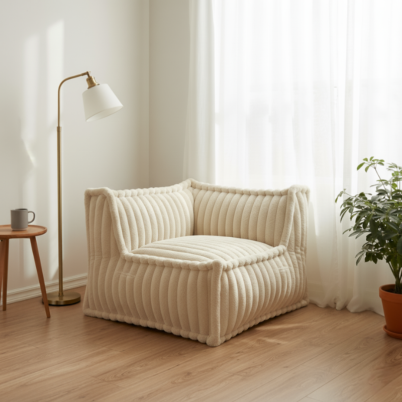 Module d’angle droit pour canapé modulable en fourrure côtelée 90x90 cm