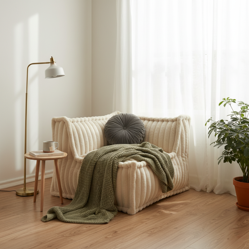 Module d’angle droit pour canapé modulable en fourrure côtelée 90x90 cm