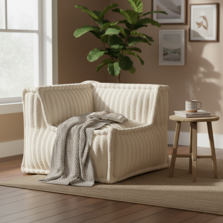 Module d’angle droit pour canapé modulable en fourrure côtelée 90x90 cm