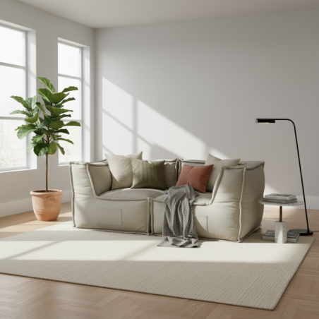 Canapé modulable 2 places en effet lin 90x180 cm