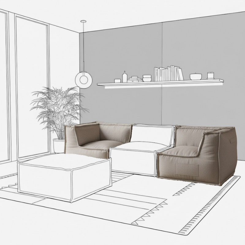 Canapé modulable 2 places en effet lin 90x180 cm