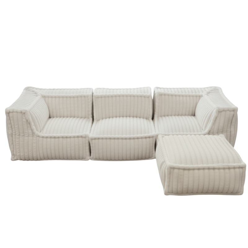 Canapé modulable 4 places avec méridienne en Fourrure côtelée