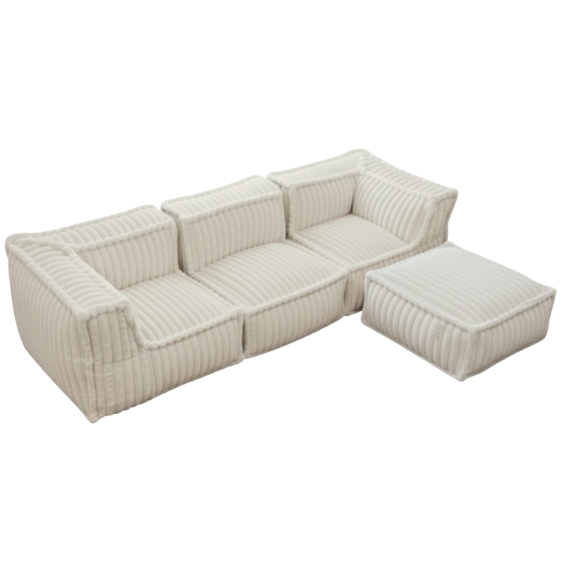 Canapé modulable 4 places avec méridienne en Fourrure côtelée