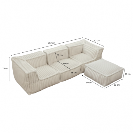 Canapé modulable 4 places avec méridienne en Fourrure côtelée