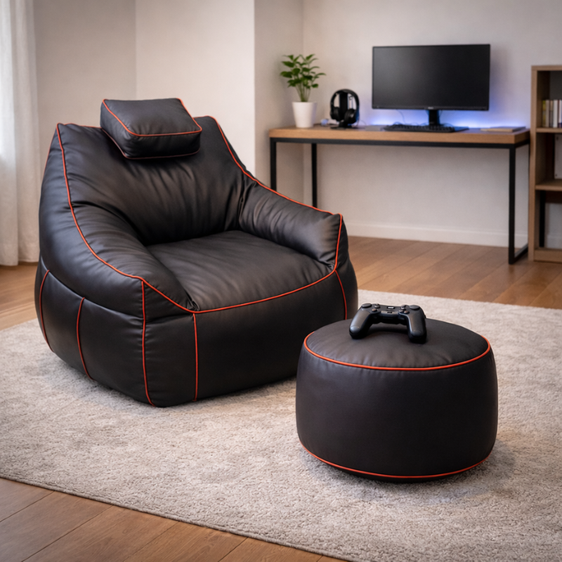 Pouf gaming et repose-pieds en similicuir
