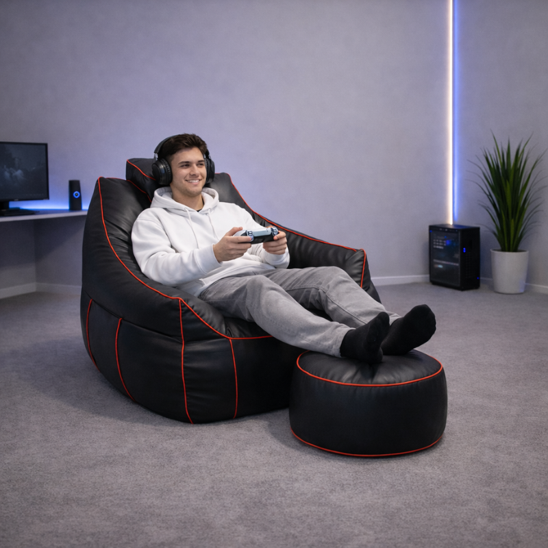 Pouf gaming et repose-pieds en similicuir