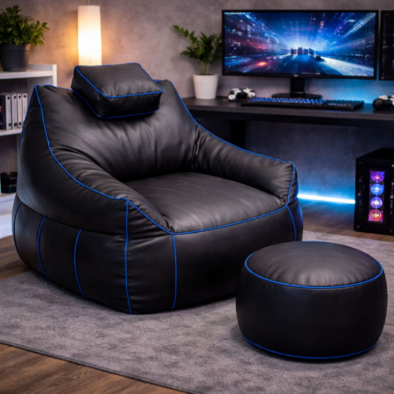Pouf gaming et repose-pieds en similicuir