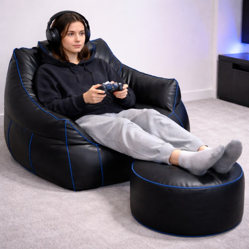 Pouf gaming et repose-pieds en similicuir