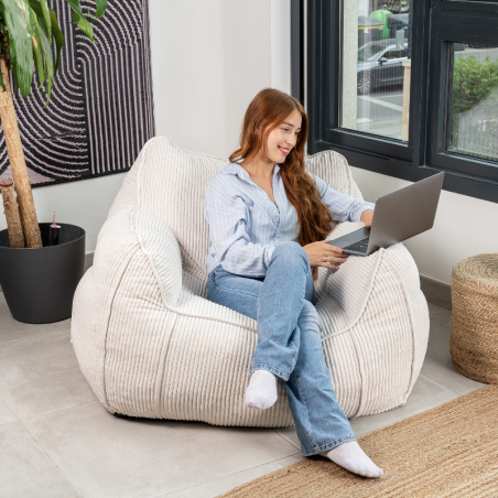 Pouf fauteuil en velours côtelé