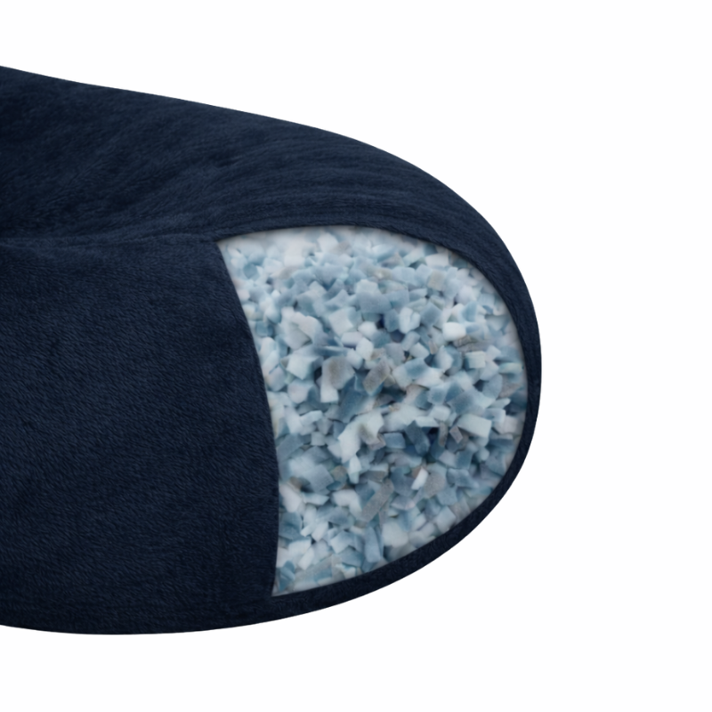 pouf long géant en fausse fourrure rembourré de flocons de mousse