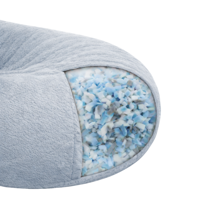 pouf long géant en fausse fourrure rembourré de flocons de mousse