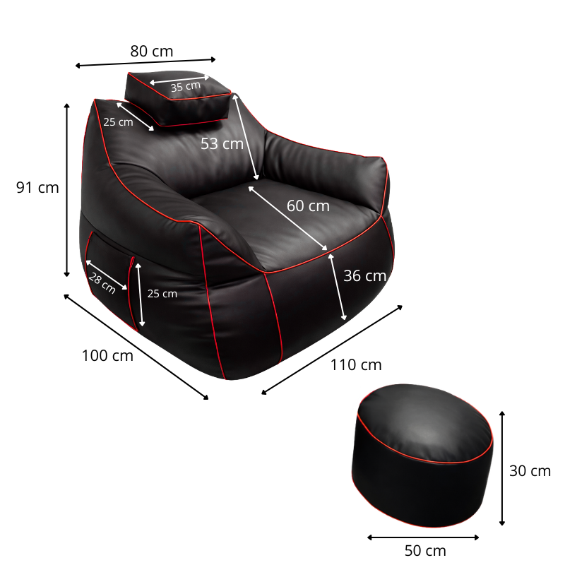 Pouf gaming et repose-pieds en similicuir