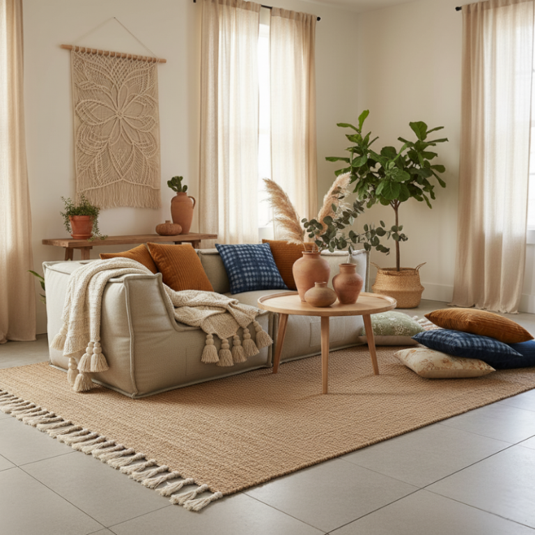 Décoration bohème chic avec un canapé modulable