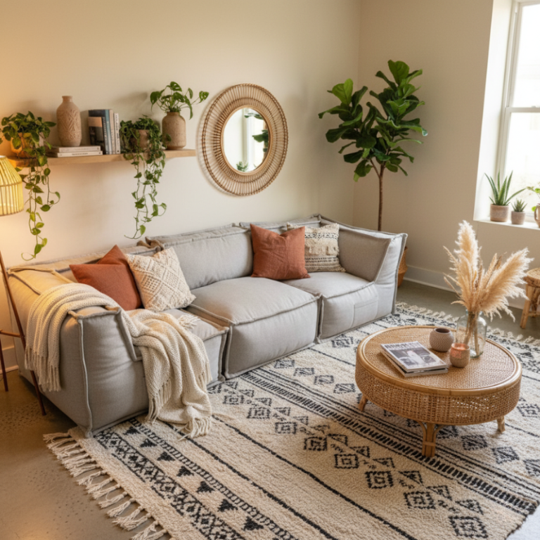 Décoration bohème chic avec un canapé modulable