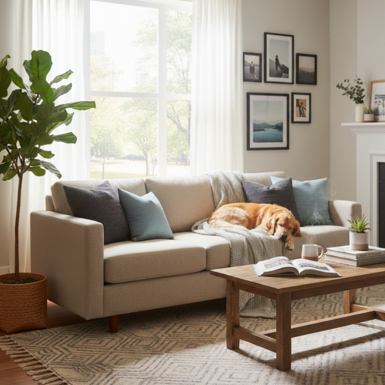 Salon avec un canapé droit