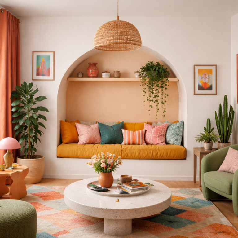 Banquette dans un renfoncement dans le salon