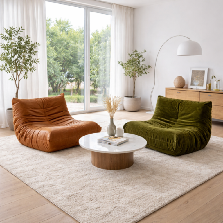 Salon sans canapé avec deux fauteuils togo