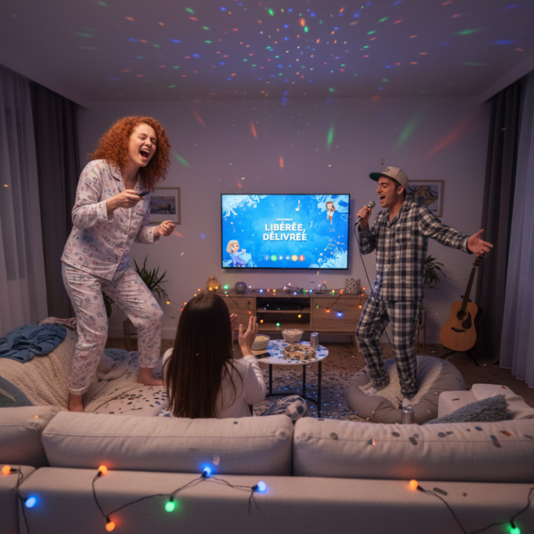 Karaoké lors d'une soirée pyjama