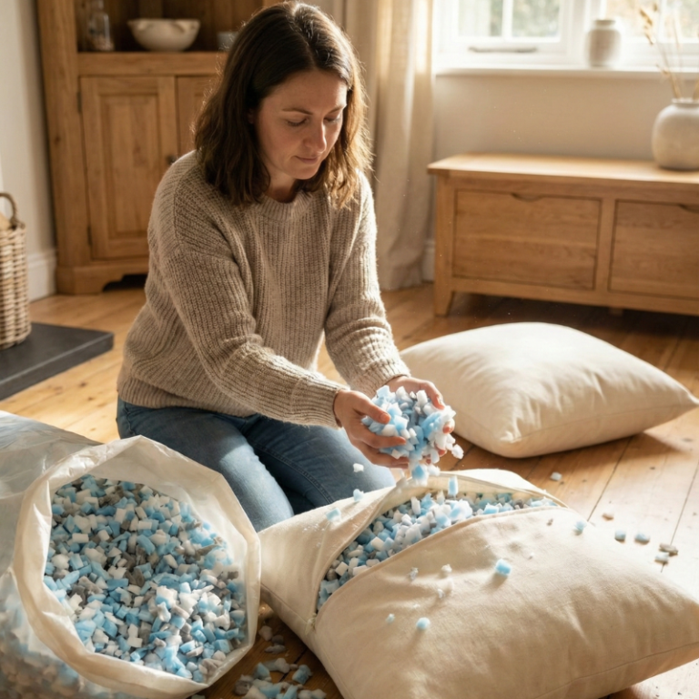femme qui rembourre ses coussins
